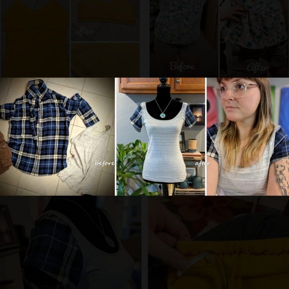 Upcycled tee with flannel sleeves - Picture 2 of 7